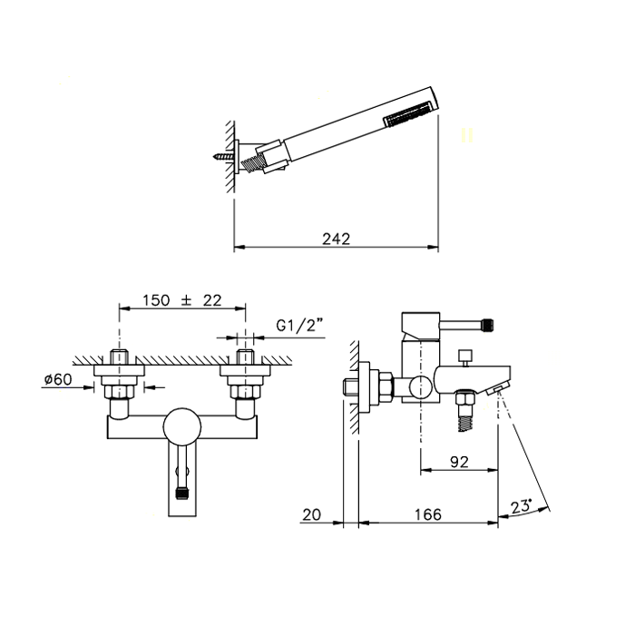 Nicolazz Arena Смеситель для ванны на 2 отверстия, с душевой лейкой, цвет: хром