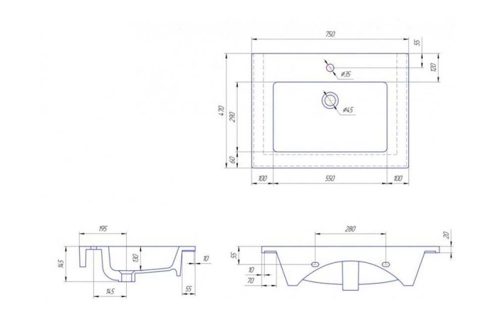 Раковина Kirovit Оскар 750, 75 см, артикул Оскар 750