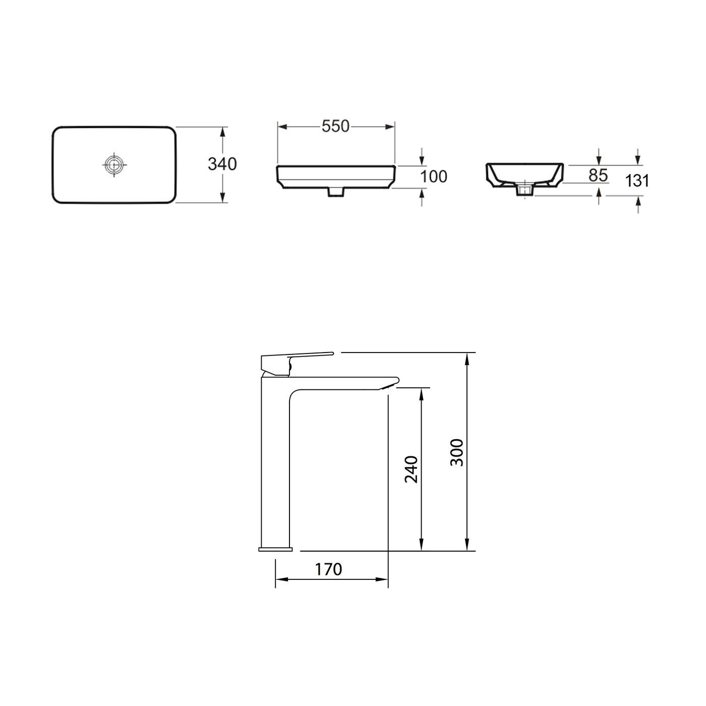Комплект 2 в 1 Lavinia Boho Bathroom Sink Slim 21510083, накладная фарфоровая раковина 55 см, смеситель