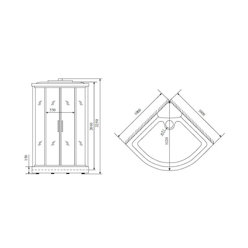 Душевая кабина Timo Standart Silver Fabric T-6601SF, 100x100x220