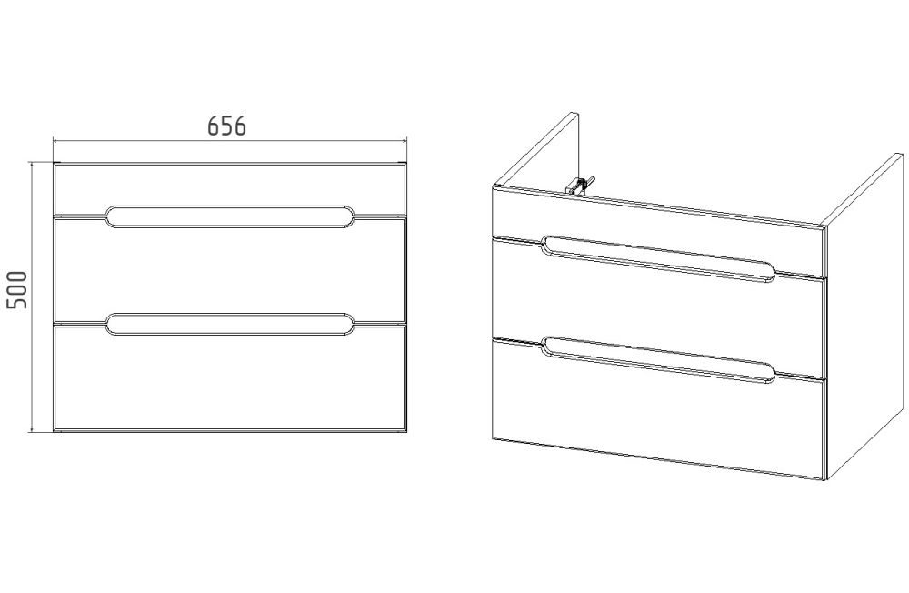 Тумба VIANT "Марсель" 2 ящика подвесная 380х460x500 под раковину .S-UM-COM70/1-w (COMO 70) (VMAR70CO-T2YP), артикул VMAR70CO-T2YP