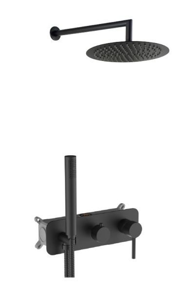 AQG Stick, душевой комплект ER245 на 2-3 потребителя, с настенным кронштейном, цвет черный матовый