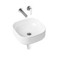 Комплект 3 в 1 Lavinia Boho Bathroom Sink Slim 21510184, накладная фарфоровая раковина 40 см, встраиваемый смеситель со скрытым механизмом, пластиковый сифон