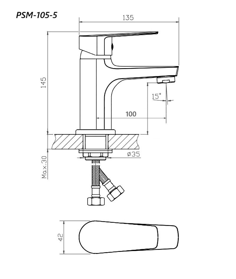 Смеситель для раковины ПСМ-Профсан PSM-105 тип См-УмОЦБА (PSM-105-5), артикул PSM-105-5