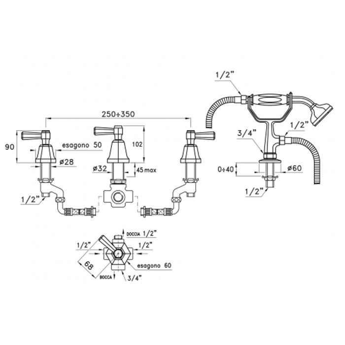 Stella Eccelsa Leve Смеситель на борт ванны на 4 отверстия 3256TR2/307, без излива, цвет: хром