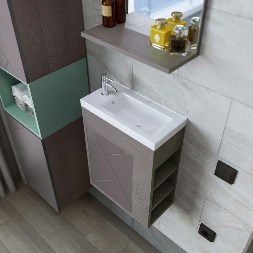 Тумба под раковину подвесная Бриклаер КРИСТАЛЛ ясень анкор темный/графит, 40 см, артикул 4627125416682