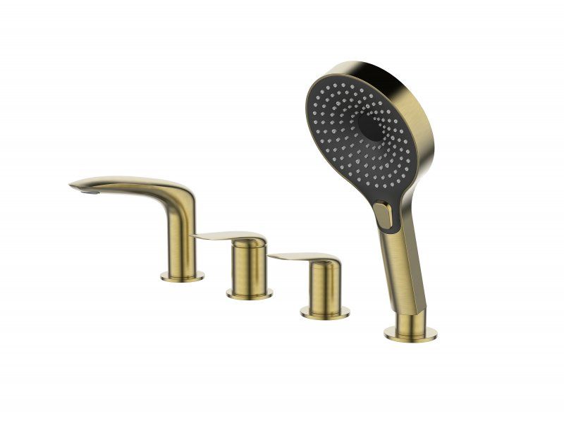 METAURO-BVD4-GM Смеситель на борт ванны однорычажный с ручным, выдвижным душем, оружейная сталь, артикул METAURO-BVD4-GM