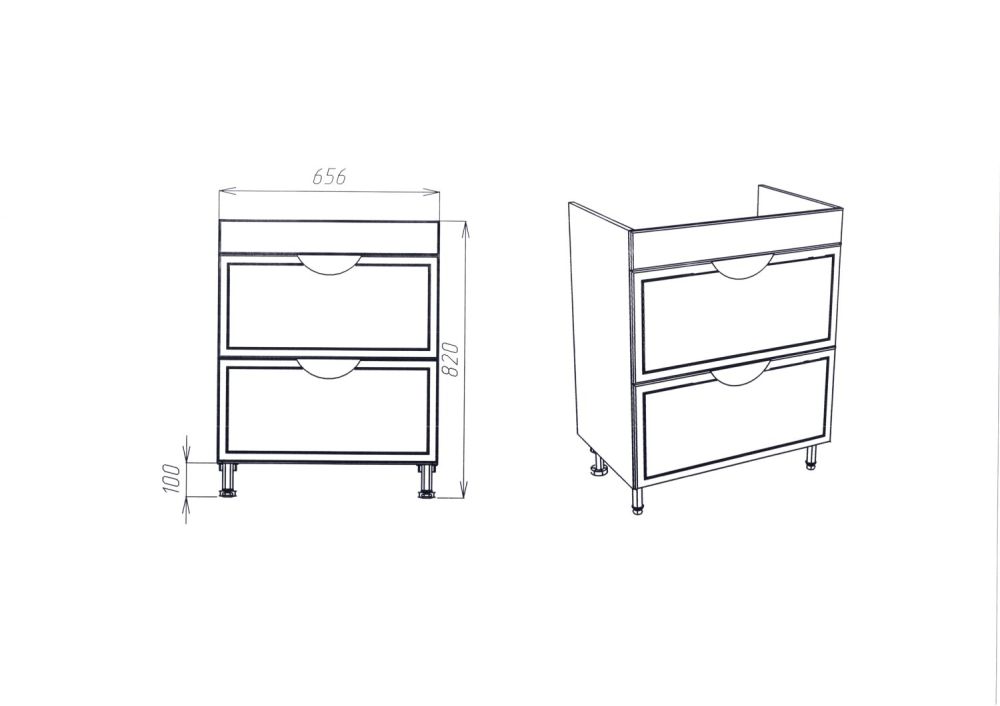 Тумба VIANT "Лима" 2 ящика 425х655х820 под раковину .S-UM-COM70/1-w (COMO 70) (VLIM70CO-T2Y), артикул VLIM70CO-T2Y