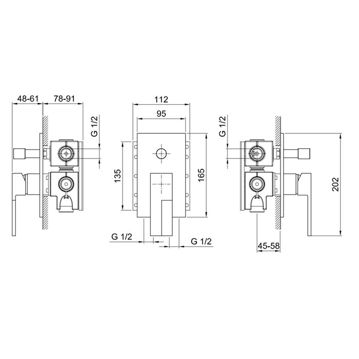 Fantini AR/38 Смеситель для душа, встраиваемый, на 2 источника, (без ручек, наружняя часть), цвет: хром