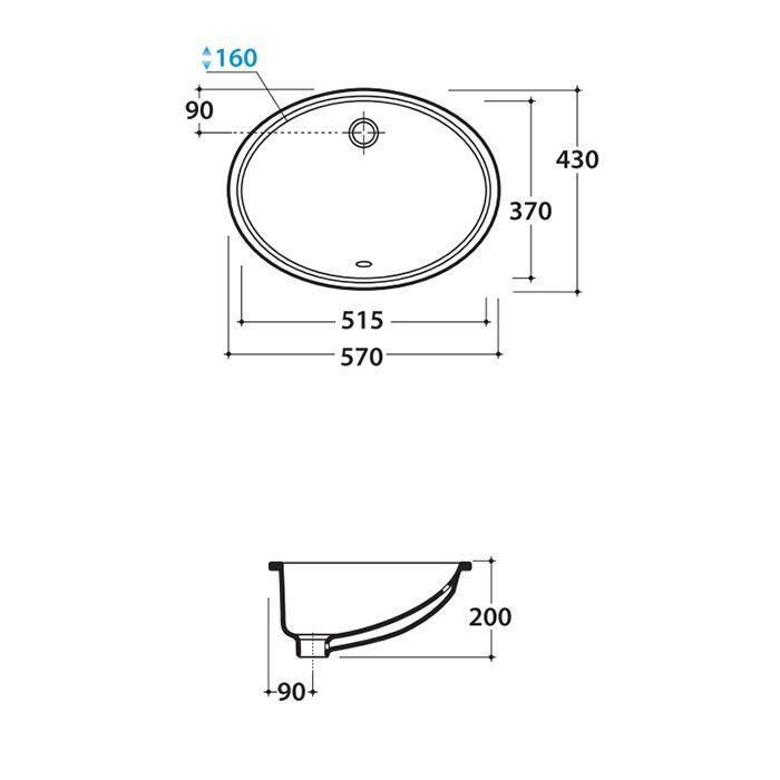 GLOBO Lavabi d'arr Раковина встраиваемая снизу SIBARI 57*43*20см, с переливом, с комплектом креплений, цвет белый