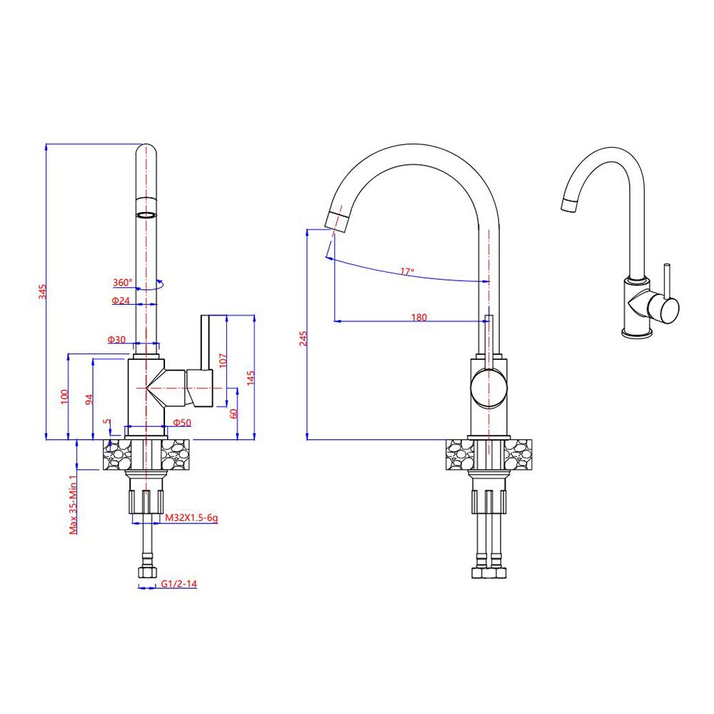 Смеситель для кухни GranFest 3650, графит