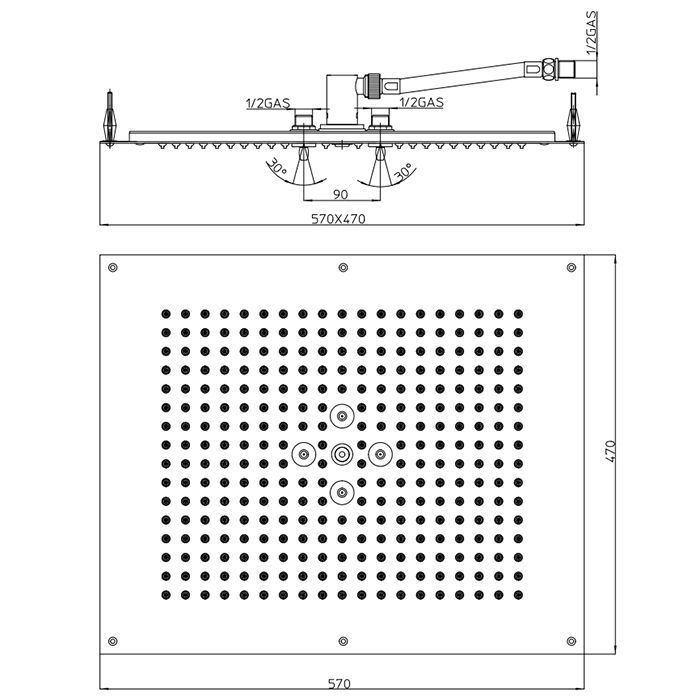 BOSSINI Dream Верхний душ 570 x 470 mm, 2 режима (дождь, распыление), цвет: сатинированная нержавеющая сталь BOSSINI Dream Верхний душ 570 x 470 mm, 2 режима (дождь, распыление), цвет: сатинированная нержавеющая сталь