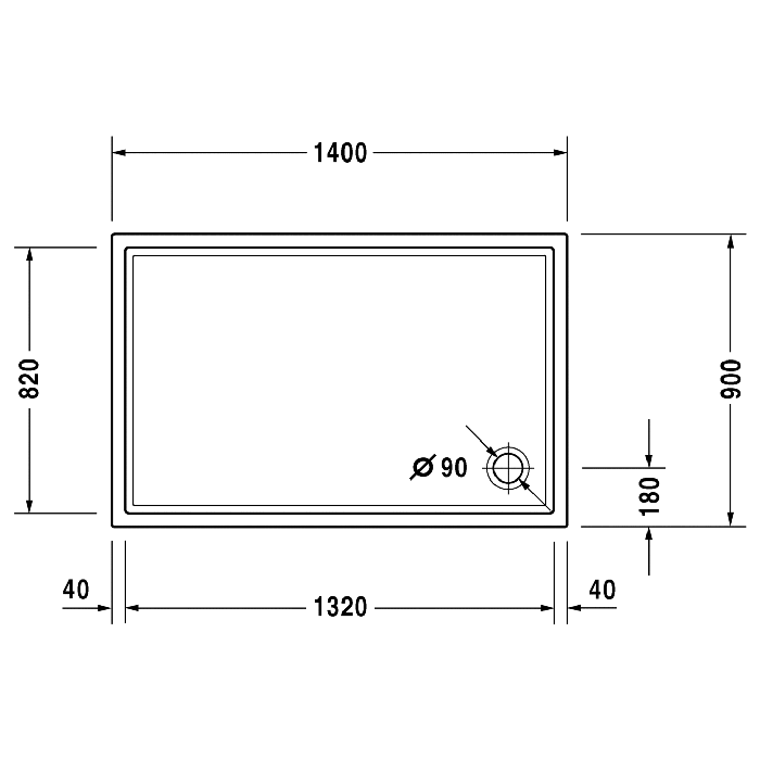 Duravit  Starck Slimline, Поддон акриловый 1400x900х55mm, d90, цвет белый