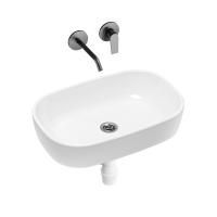 Комплект 3 в 1 Lavinia Boho Bathroom Sink 21510022, накладная фарфоровая раковина 54 см, встраиваемый смеситель со скрытым механизмом, пластиковый сифон
