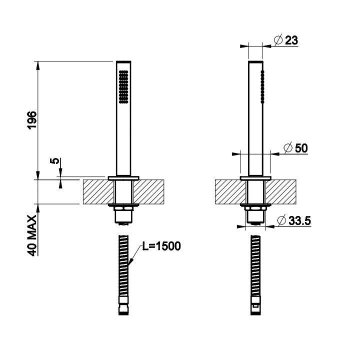 Gessi Ingranaggio Душевой комплект на борт ванны, состоящий из держателя, шланга 1,50 м и лейки, цвет: хром