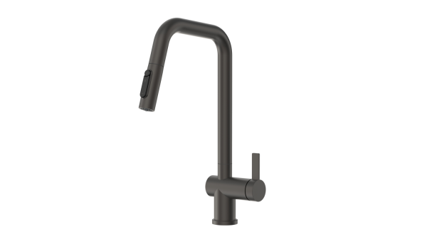 Смеситель кухонный GRANULA с выдвижным изливом с переключением на душ и фильтром, сталь (7273, ГРАФИТ МАТОВЫЙ)