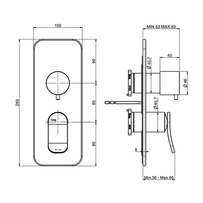 Смеситель для душа, Fima Carlo Frattini, Flo', тип открывания воды-однорычажный, монтаж-настенный встраиваемый, с переключателем на 2/3 источника, внутренняя часть-необходимо заказать, цвет-хром