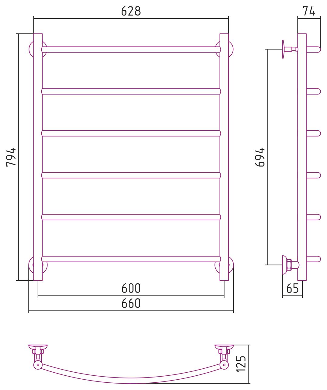 Полотенцесушитель водяной СТИЛЬЕ "Версия-Н2" 800х600 (6) Г 18 (Белый)