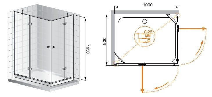 Душевой уголок Cezares VERONA-W-AH-2-120/90-C-Cr профиль Хром стекло прозрачное