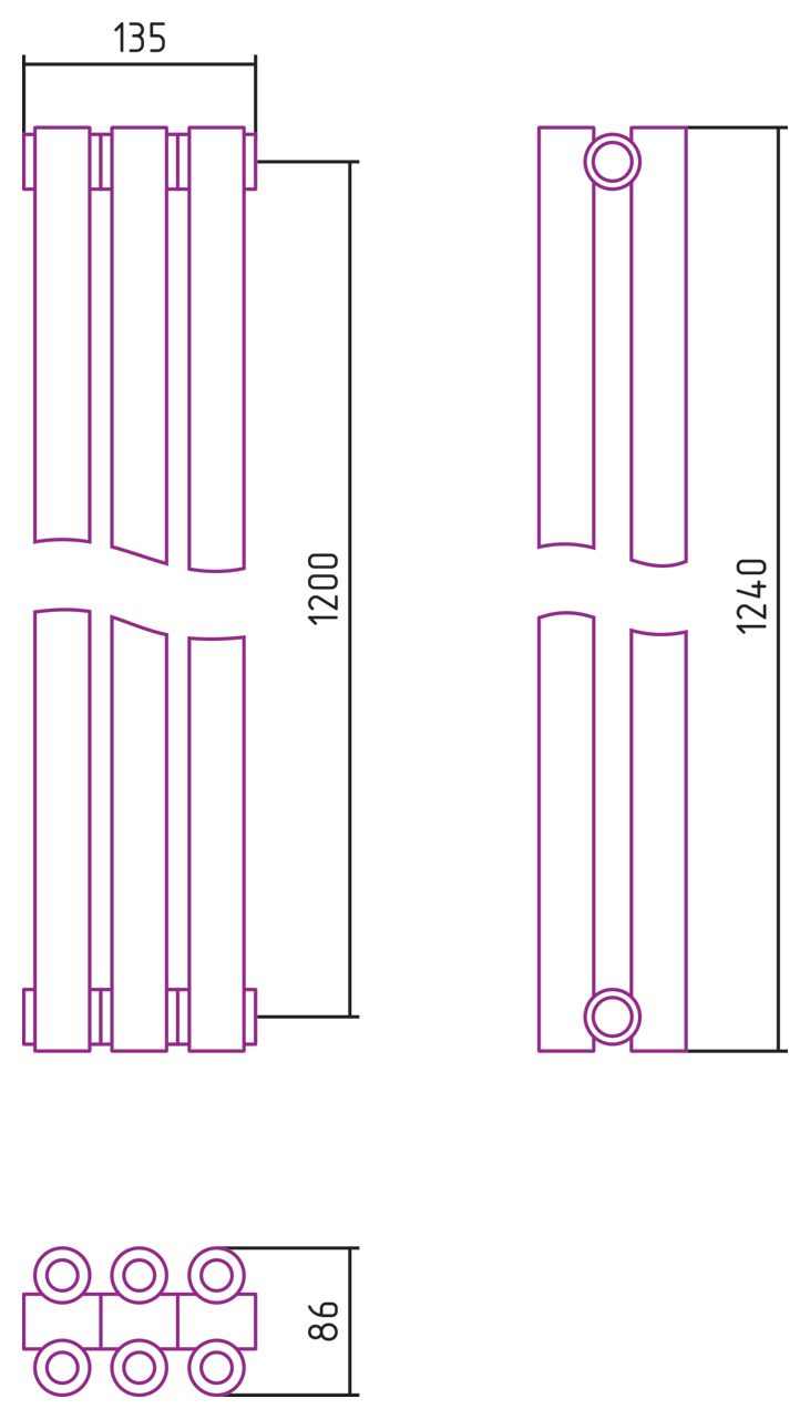 Отопительный радиатор ЭСТЕТ-00 н/ж 1200х135 / 3 сек (Без покрытия)