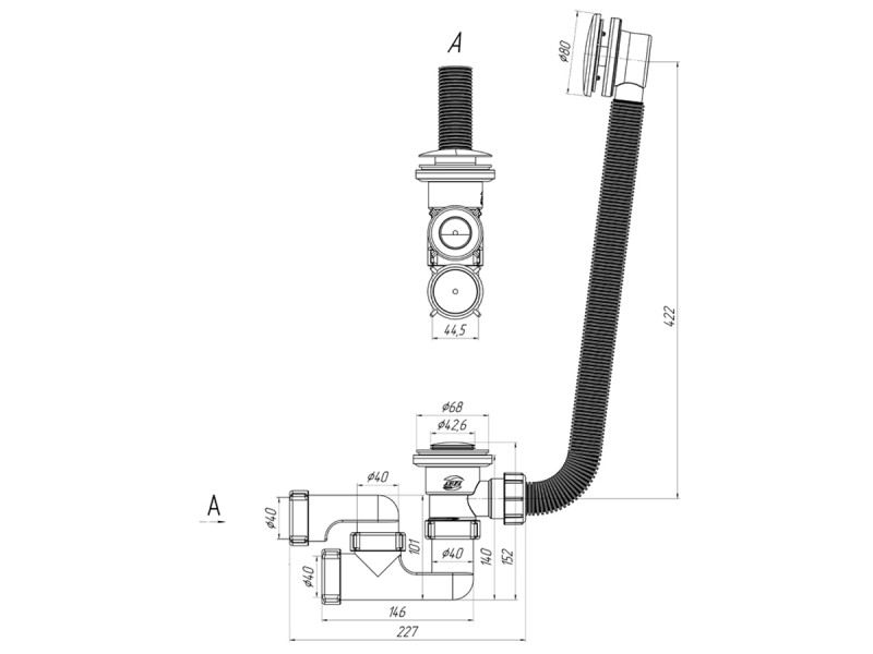 Сифон для ванны PRIME BLACK универсальный клик-клак (64287), артикул 64287