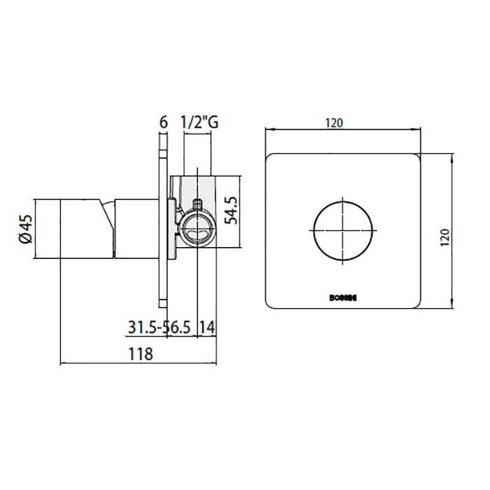 Bossini Встр. часть смесителя с девиатором 1 направления 1/2”, цвет: латунь