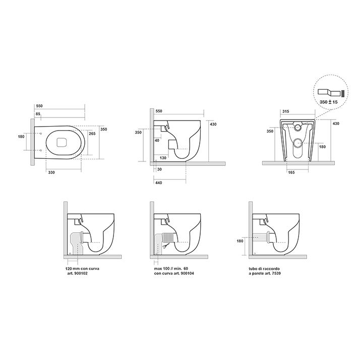 Kerasan Nolita Унитаз безободковый пристенный 55х35 см, смыв TORNADO, с креплениями WB5N, цвет Bruno matt