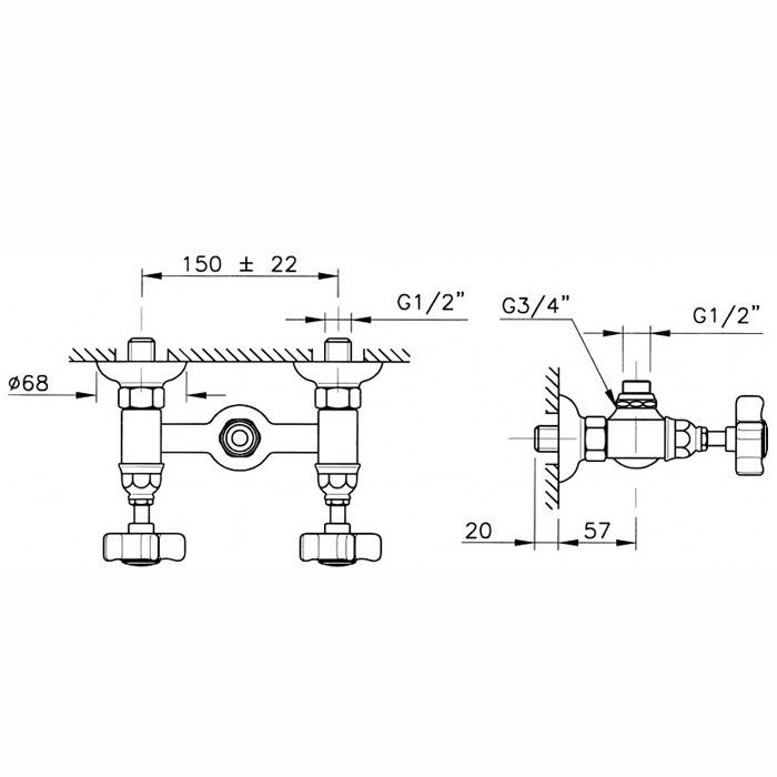 Nicolazzi P.m. Blanc Смеситель для душа на 2 отверстия, вывод сверху 1/2'' (без шланга и лейки), ручки белая керамика, цвет: бронза