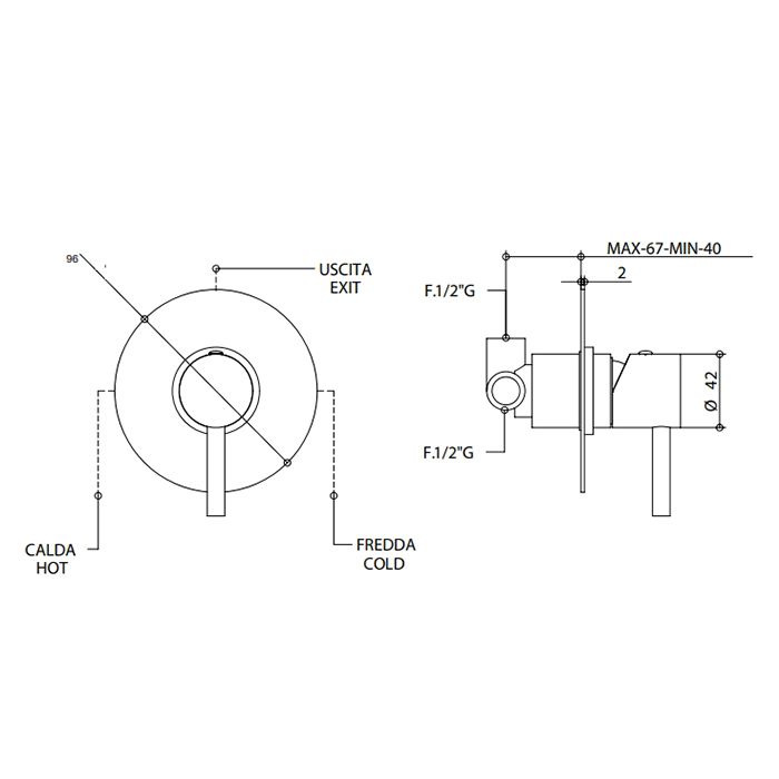 Bongio ON Смеситель скрытого монтажа ,розетка 96 мм, цвет матовое французское золото (без внутр части 09761), артикул 68524HMPREU