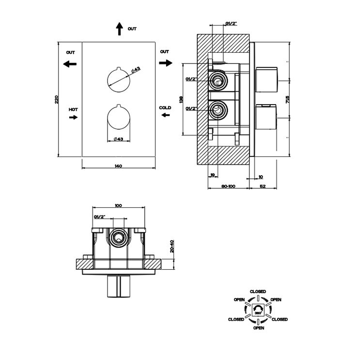 Gessi Emporio Via manzoni Внешние части для термостатического смесителя на 3 позиции, цвет: Chrome, артикул 38796#031