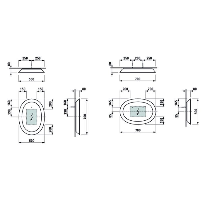 Laufen New Classic Зеркало в керамической раме с подсветкой LED 500х80х700 мм, цвет белый глянцевый