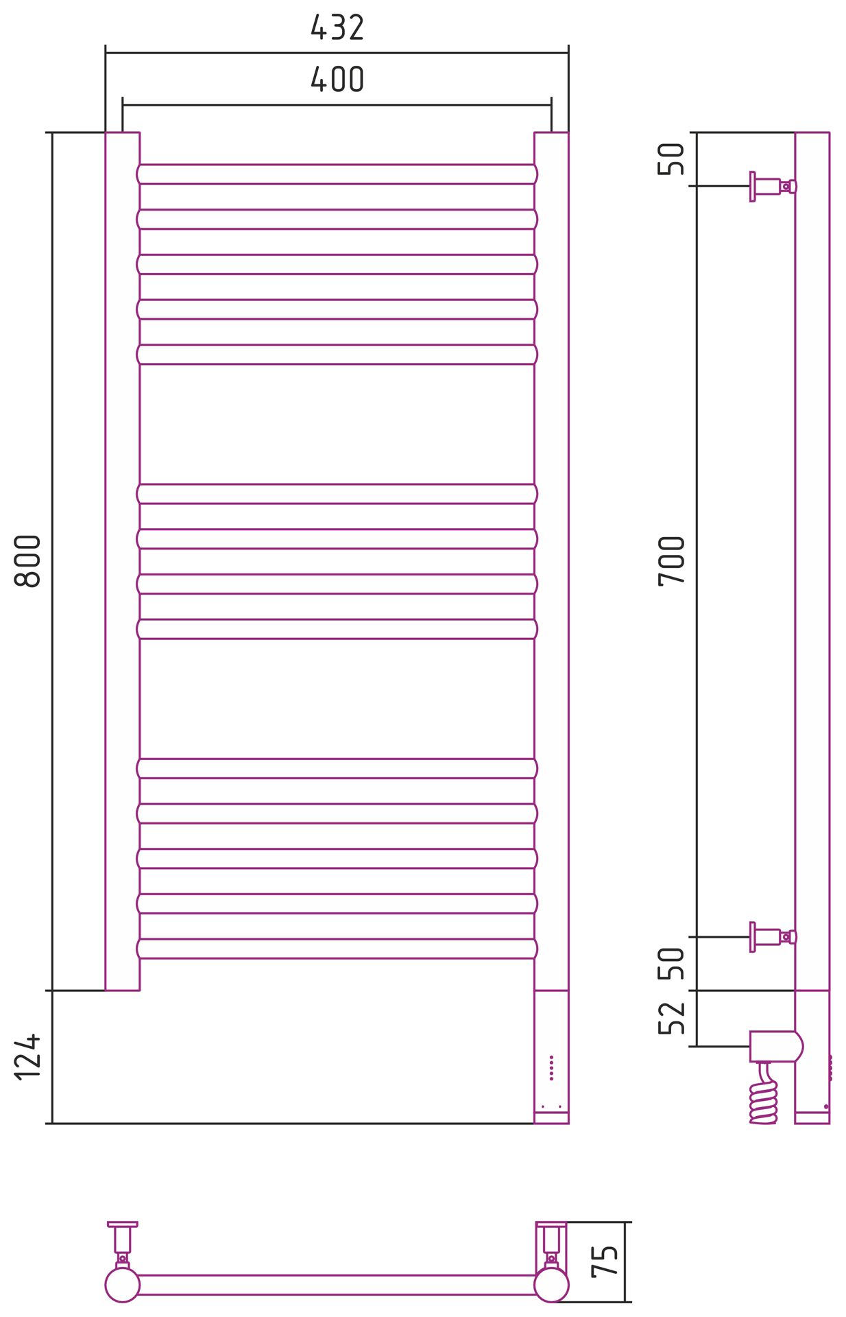 Полотенцесушитель электрический "БОГЕМА 3.0" прямая 800х400 / МЭМ правый (Золото)