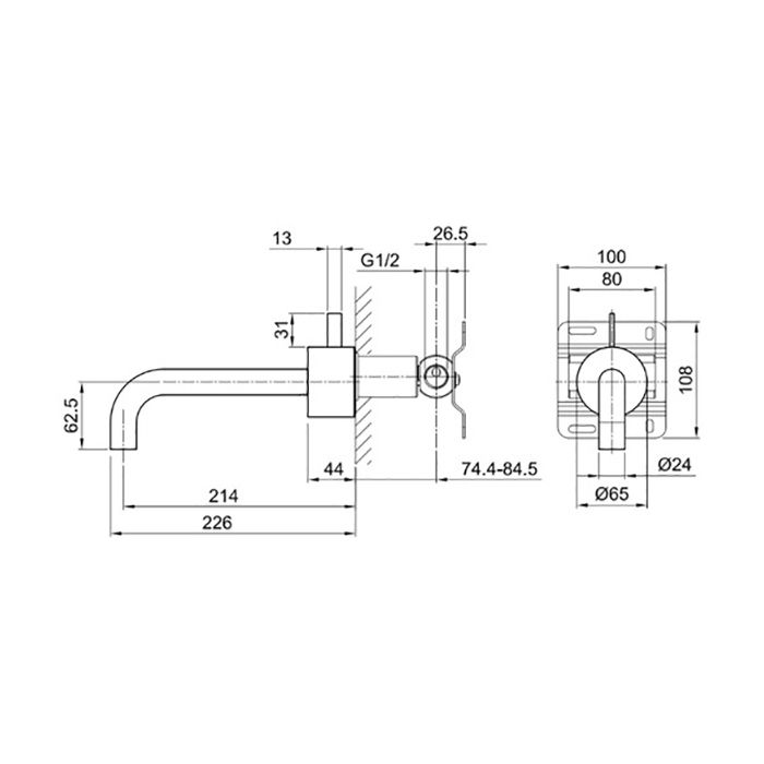 Fantini AF/21 Смеситель для раковины, встраиваемый, на 1 отв, без донного клапана, излив 214мм (наружняя часть), цвет: Matt British Gold PVD