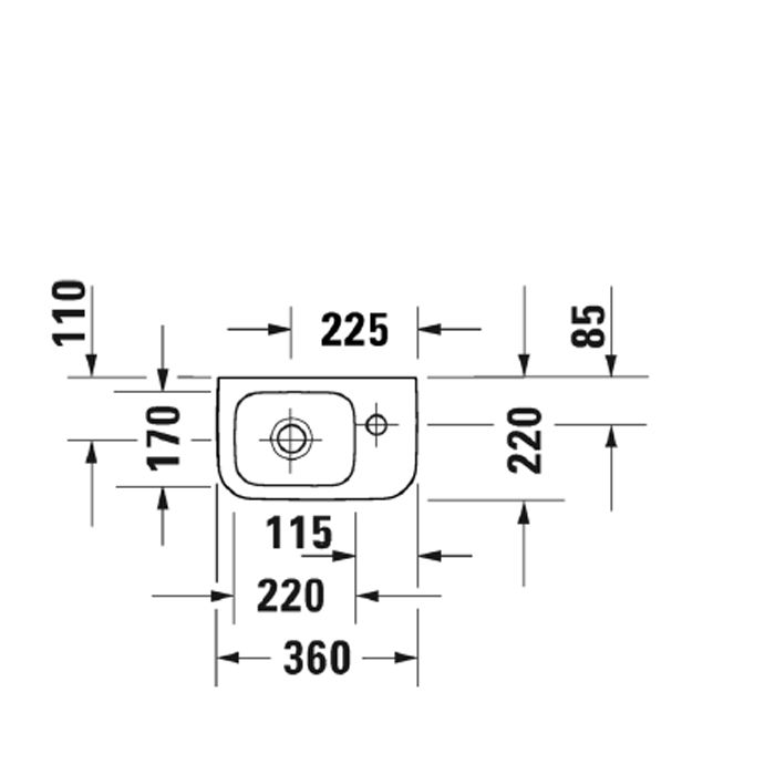 Duravit DuraStyle Умывальник для рук 360х220 мм, с  отв. для смесителя справа ,без перелива, вкл. крепление, глазуровка снизу цвет: белый