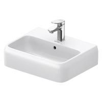 Раковина, Duravit, Qatego, ширина, мм-450, глубина, мм-350, высота, мм-145, тип установки-подвесной, отверстия для смесителя-1, с переливом, материал-фарфор, цвет-белый