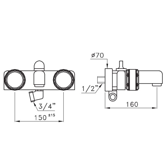 Stella Timeaster Смеситель для ванны 3267, круглая ручка d=65мм, цвет: хром, ручка черная