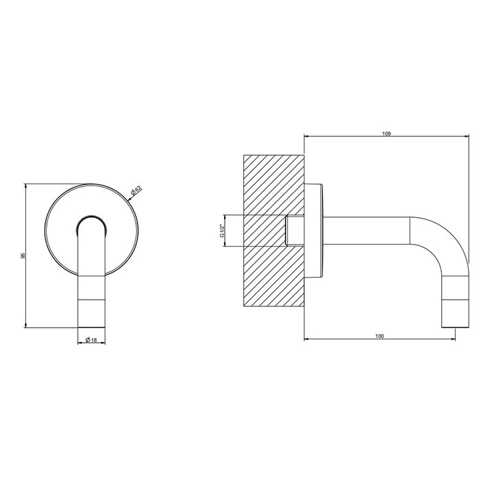 Gessi Emporio Via tortona Настенный излив короткий, комбинируемый с удаленным управлением, цвет: Finox Brushed Nickel