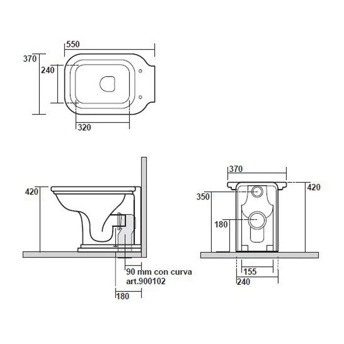 Kerasan Waldorf Унитаз напольный пристенный 55х37см, выпуск универсальный, цвет: черный
