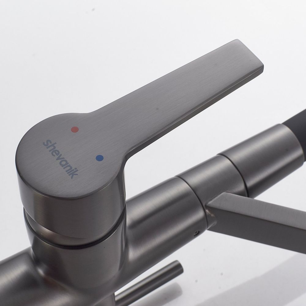 Смеситель для кухни с гибким изливом и подключением фильтра Shevanik S278T, оружейная сталь