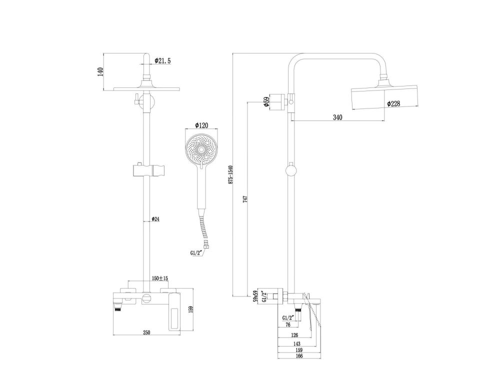 Душевая система Savol S-009045H, черный, артикул S-009045H