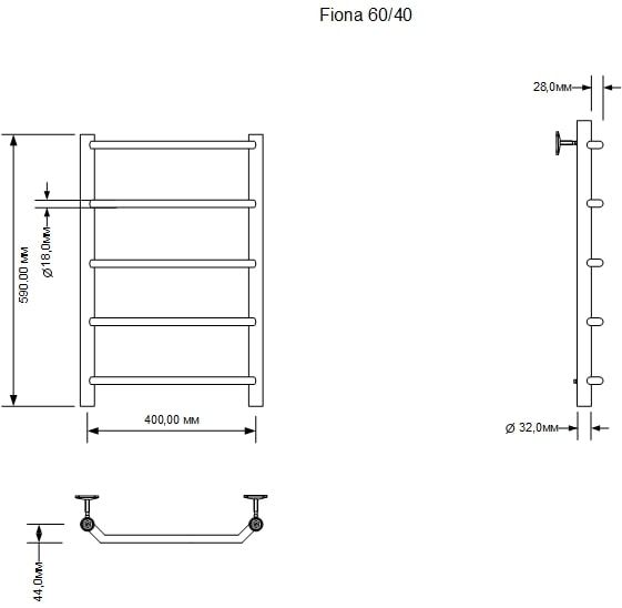 Полотенцесушитель водяной Aquanet Fiona 600x400, хром Полотенцесушитель водяной Aquanet Fiona 600x400, хром
