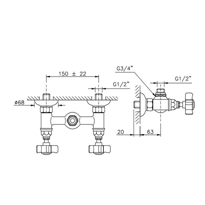 Nicolazzi Dames Anglaises Смеситель для душа на 2 отверстия, вывод сверху 1/2'' (без шланга и лейки), цвет: бронза, артикул 1425BZ18
