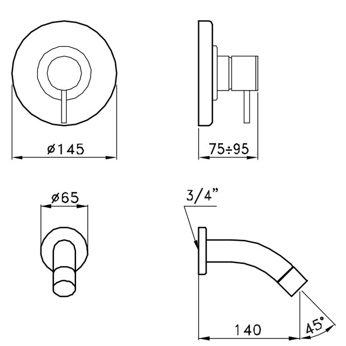 Stella Lucilla Внешняя часть встраиваемого смесителя для раковины 3250MC, длина излива 140мм, цвет: хром