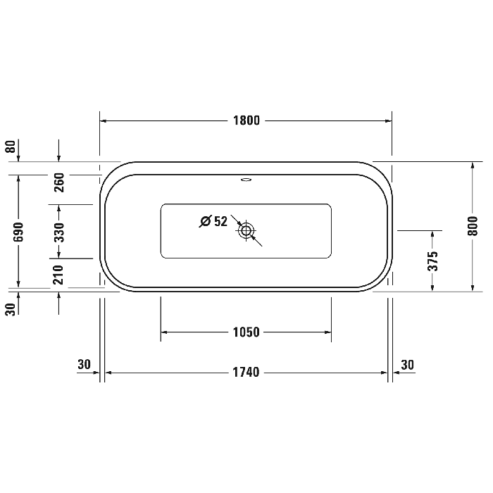 Duravit Happy D.2 Plus Ванна акриловая 1800х800мм, отдельностоящая, бесшовная панель,  цвет: graphite supermatt