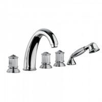 Bongio Impero Смеситель на борт ванны (5 отв.) с ручным душем, цвет хром/Blue and Red Swarovski