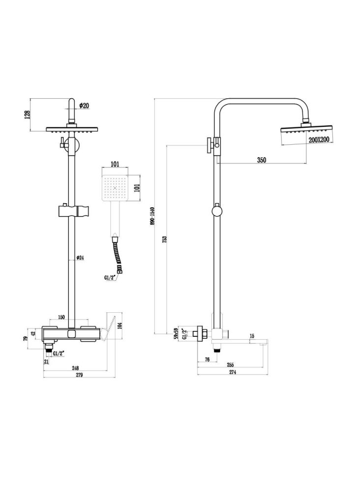 Душевая система Fmark FS8745-22H, черный, артикул FS8745-22H