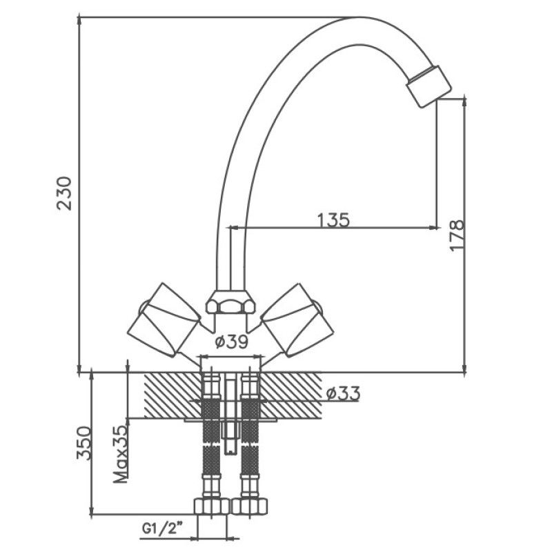Смеситель для кухни Cron CN4011, хром