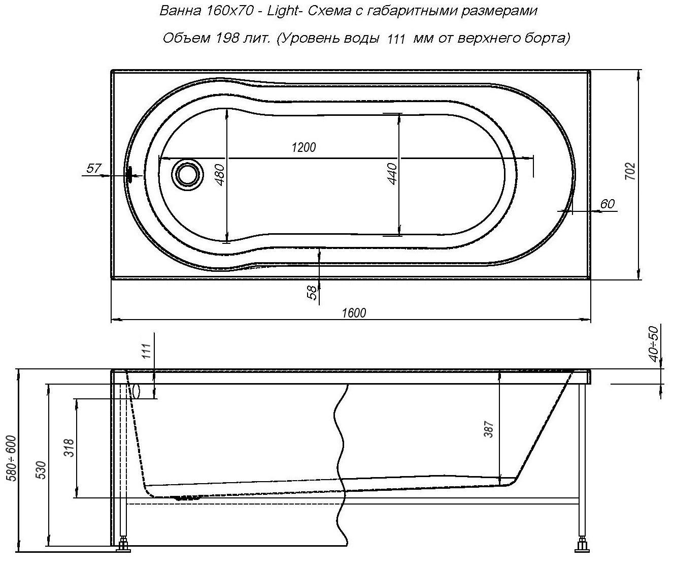 Акриловая ванна Aquanet Light 160x70 Акриловая ванна Aquanet Light 160x70