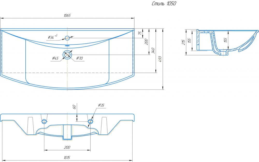 Раковина Kirovit Стиль 1050, 106 см, артикул Стиль 1050