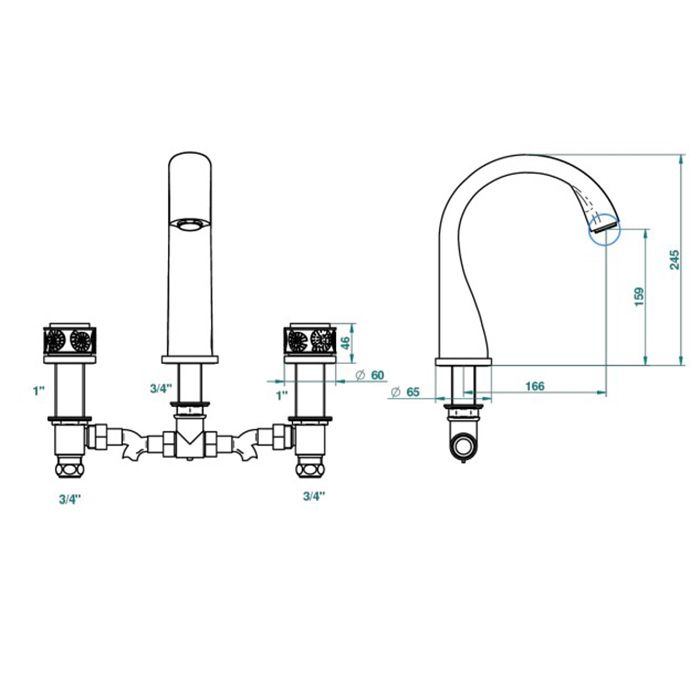 THG ISLAND Смеситель для ванны на 3 отверстия, без ручного душа, цвет Soft gold